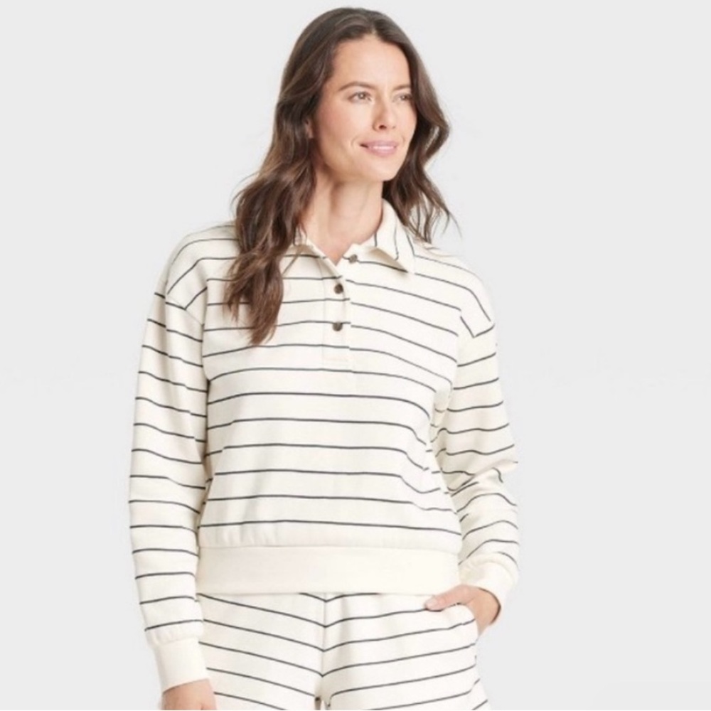 NWT Universal Thread Leisure Studio Stripe Fleece Polo Sweatshirt - Size L